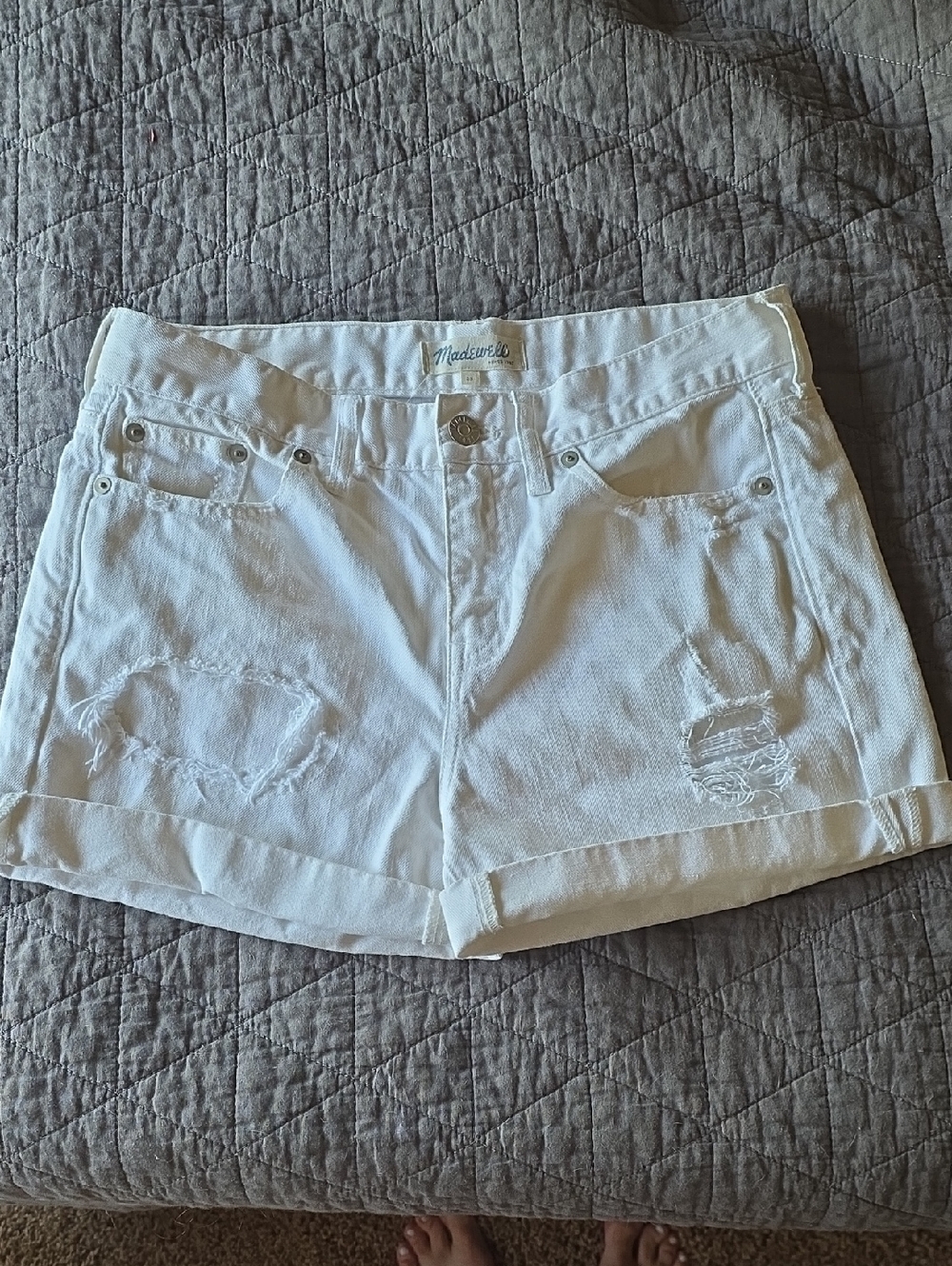 Madewell White Distressed Cuffed Jean Shorts